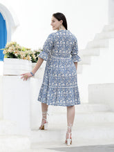 Women's Floral Printed Cotton Tiered A-Line Dress-DRSSABIK